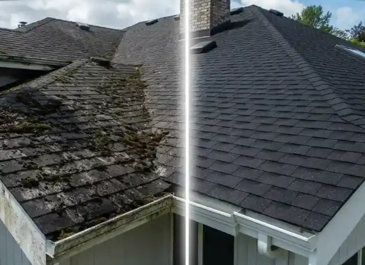Before and after roof soft wash Wilmington NC
